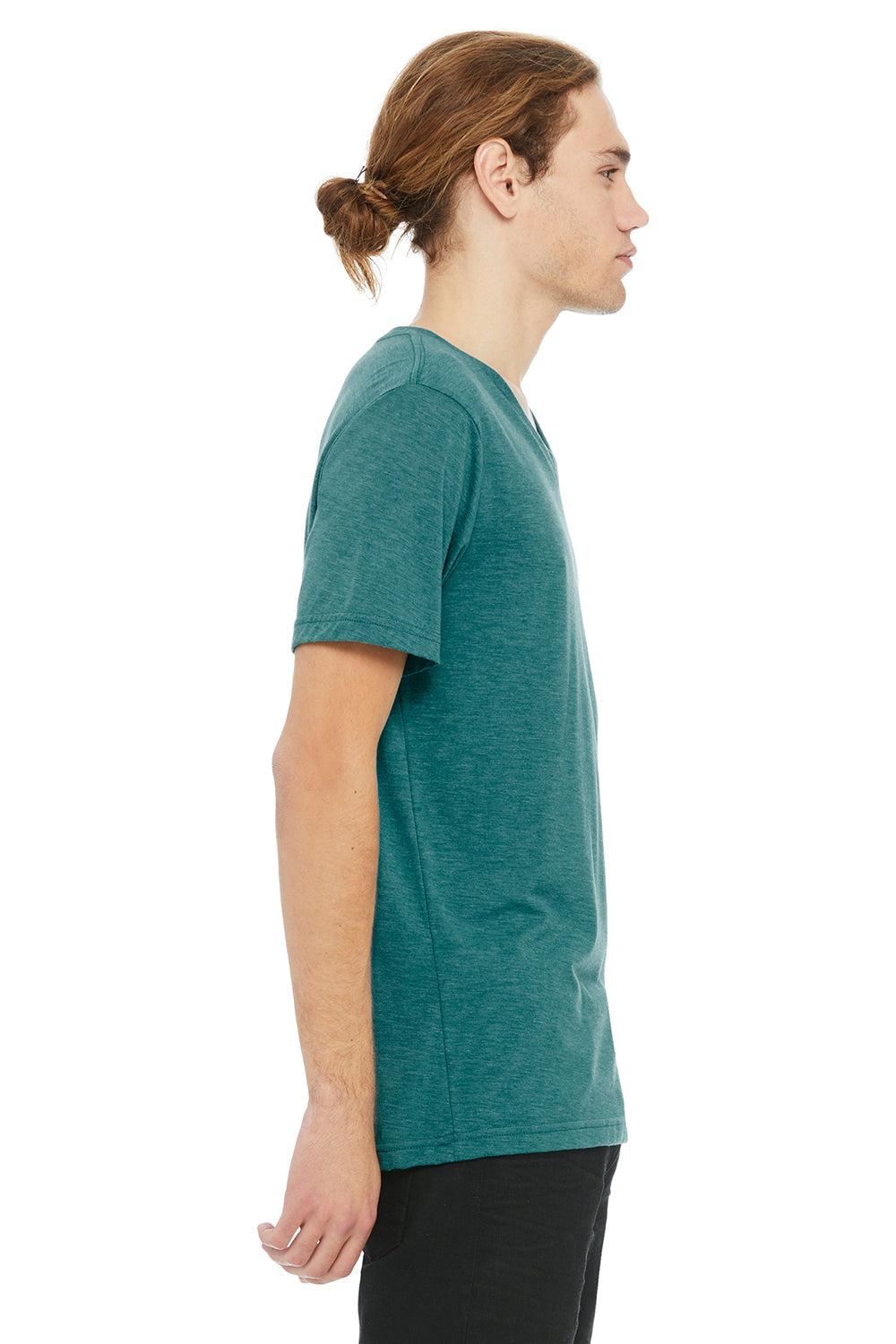 Bella + Canvas BC3415/3415C/3415 Mens Short Sleeve V-Neck T-Shirt Teal Green Model Side