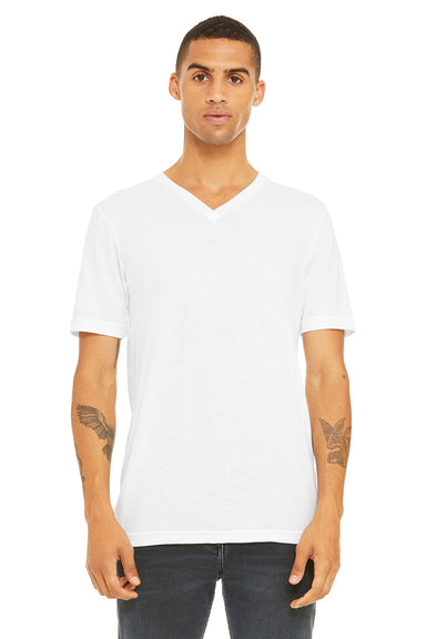 Bella + Canvas BC3415/3415C/3415 Mens Short Sleeve V-Neck T-Shirt Solid White Model Front
