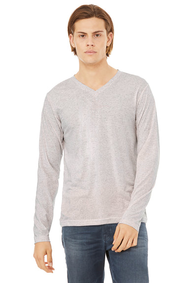 Bella + Canvas 3425 Mens Jersey Long Sleeve V-Neck T-Shirt White Fleck Model Front