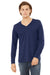 Bella + Canvas 3425 Mens Jersey Long Sleeve V-Neck T-Shirt Navy Blue Model Front