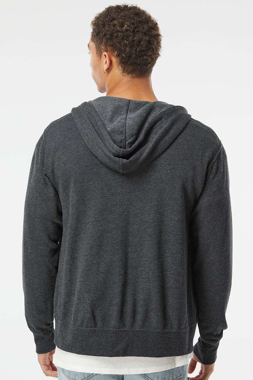 Independent Trading Company PRM90HTZ Mens French Terry Full Zip Hooded Sweatshirt Hoodie w/ Pockets Heather Charcoal Grey Model Back