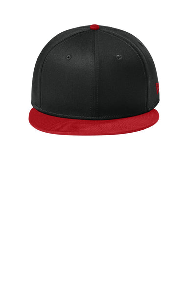 New Era Hats NE400 Mens Adjustable Hat Flag Black/Scarlet Red Flat Front