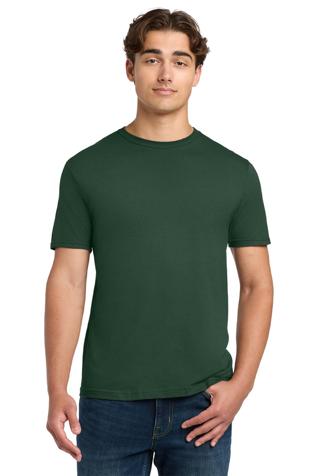Gildan 64000 Mens Softstyle Short Sleeve Crewneck T-Shirt Fan Dark Green Model Front