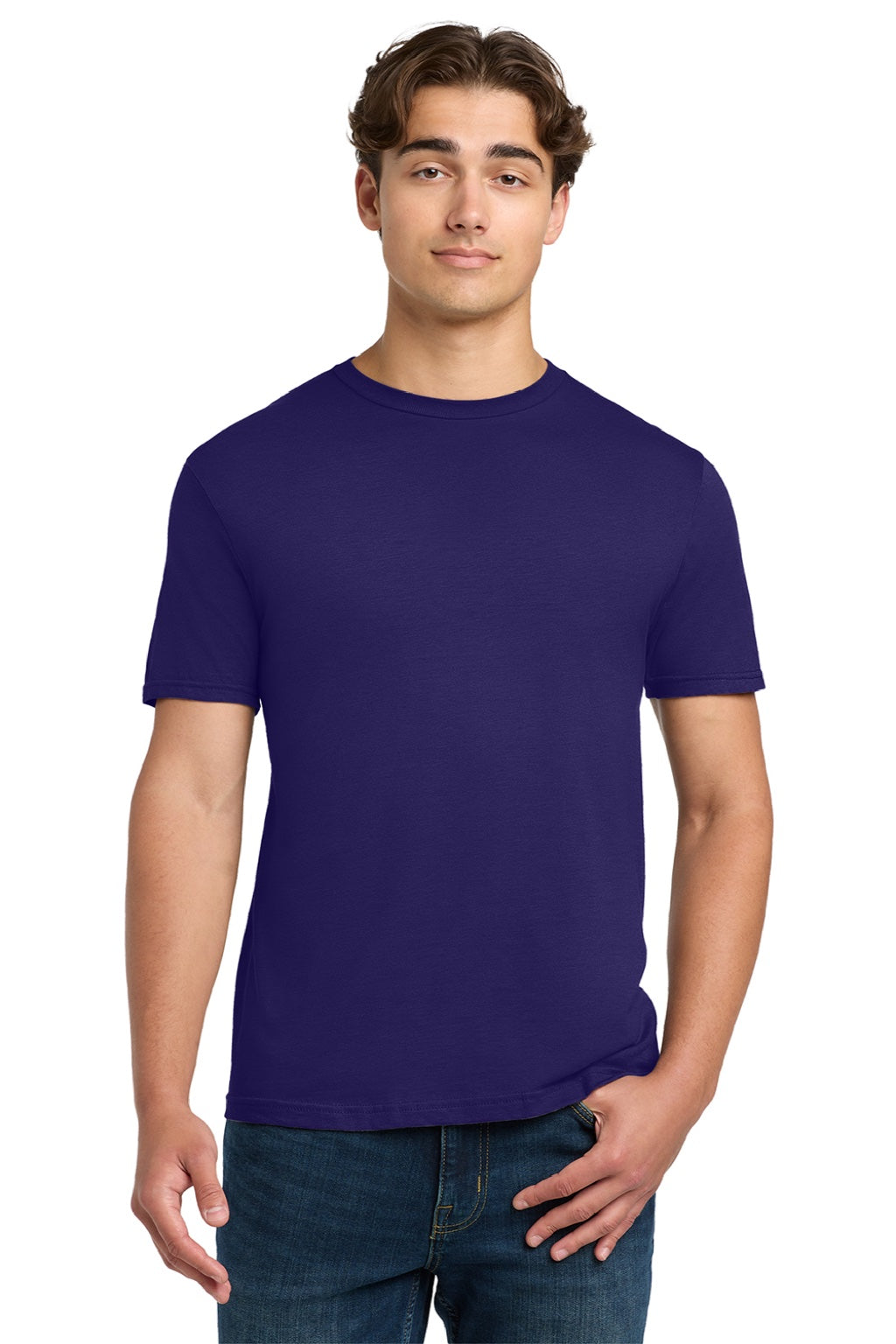 Gildan 64000 Mens Softstyle Short Sleeve Crewneck T-Shirt Fan Dark Purple Model Front