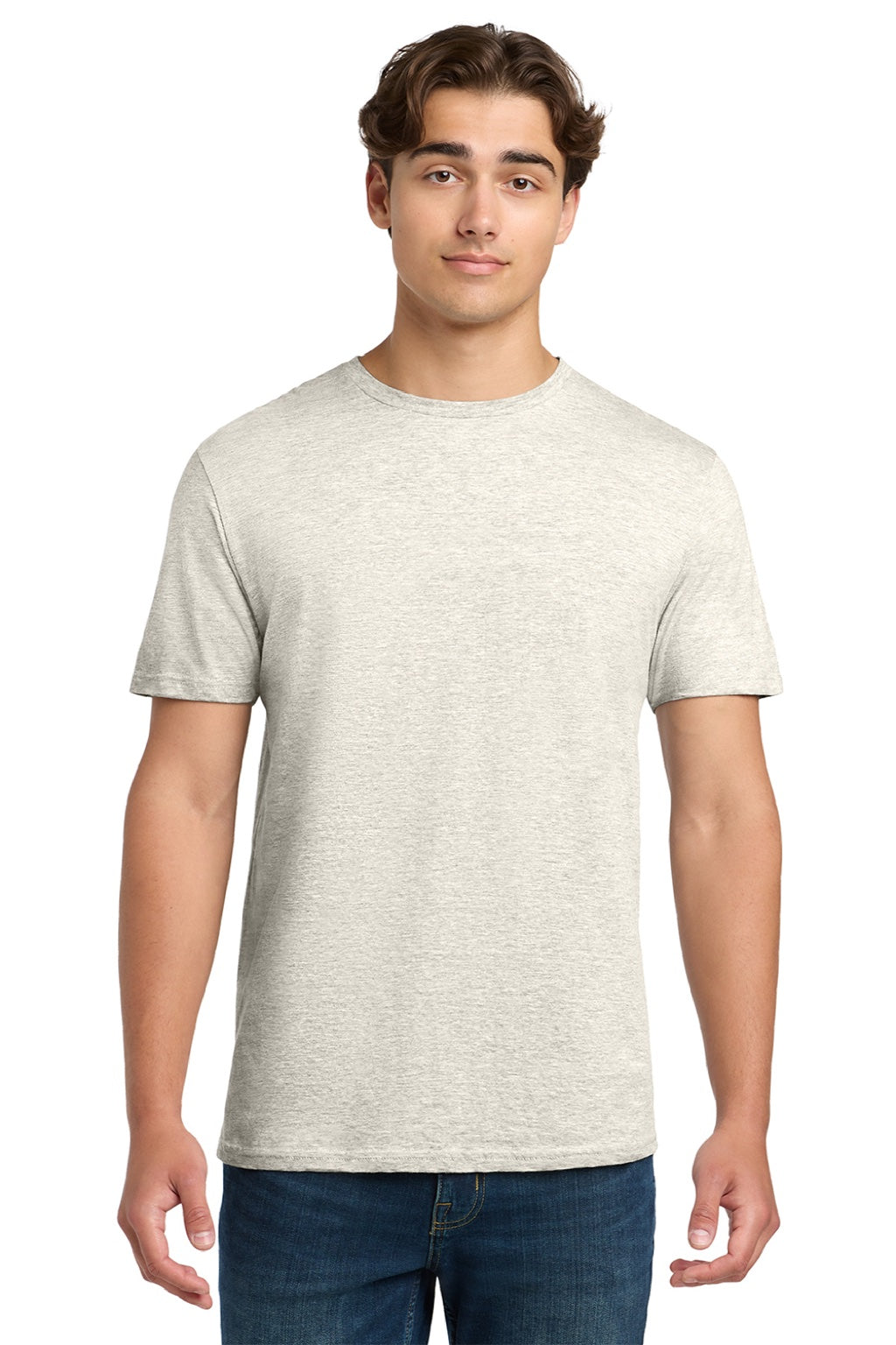 Gildan 64000 Mens Softstyle Short Sleeve Crewneck T-Shirt Heather Oatmeal Model Front