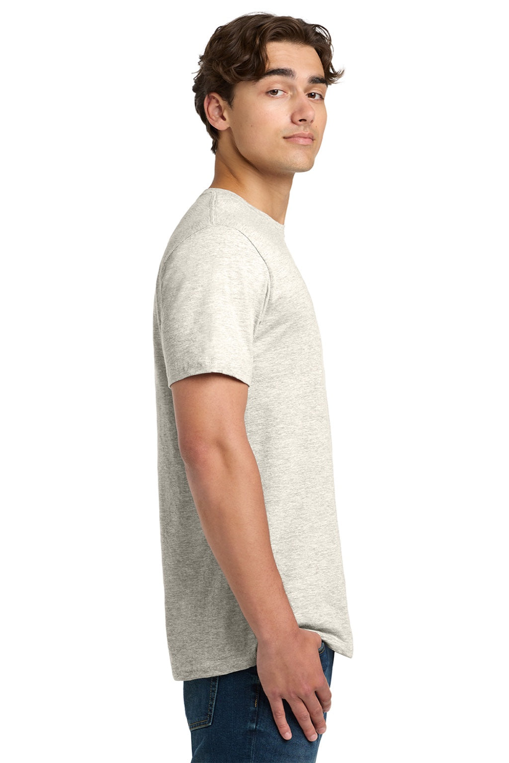 Gildan 64000 Mens Softstyle Short Sleeve Crewneck T-Shirt Heather Oatmeal Model Side