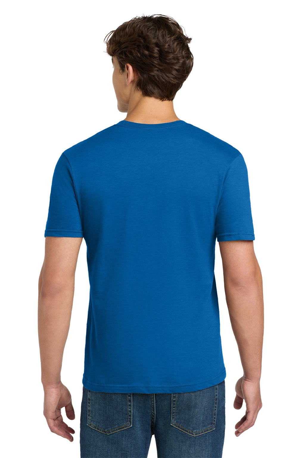 Gildan 64000 Mens Softstyle Short Sleeve Crewneck T-Shirt Neon Blue Model Back