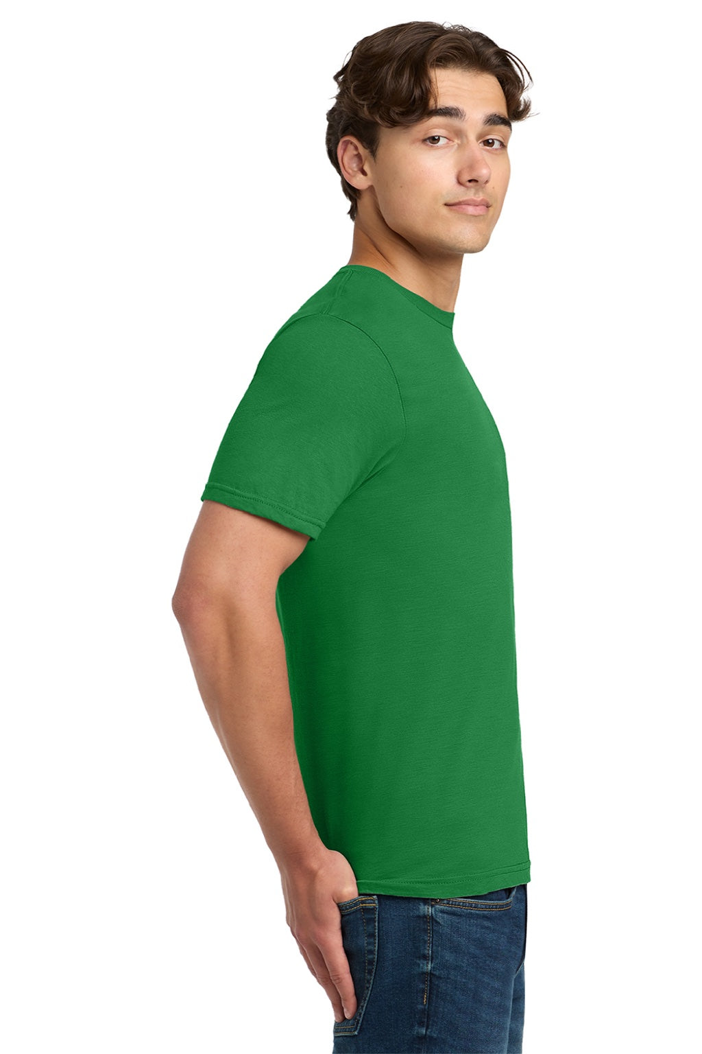 Gildan 64000 Mens Softstyle Short Sleeve Crewneck T-Shirt Turf Green Model Side