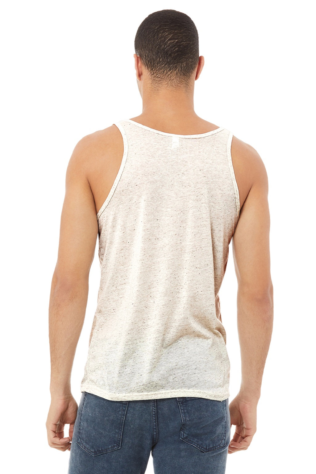 Bella + Canvas 3484 Mens Jersey Tank Top Oatmeal Model Back