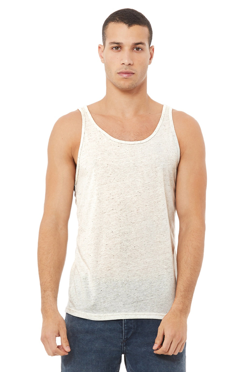 Bella + Canvas 3484 Mens Jersey Tank Top Oatmeal Model Front