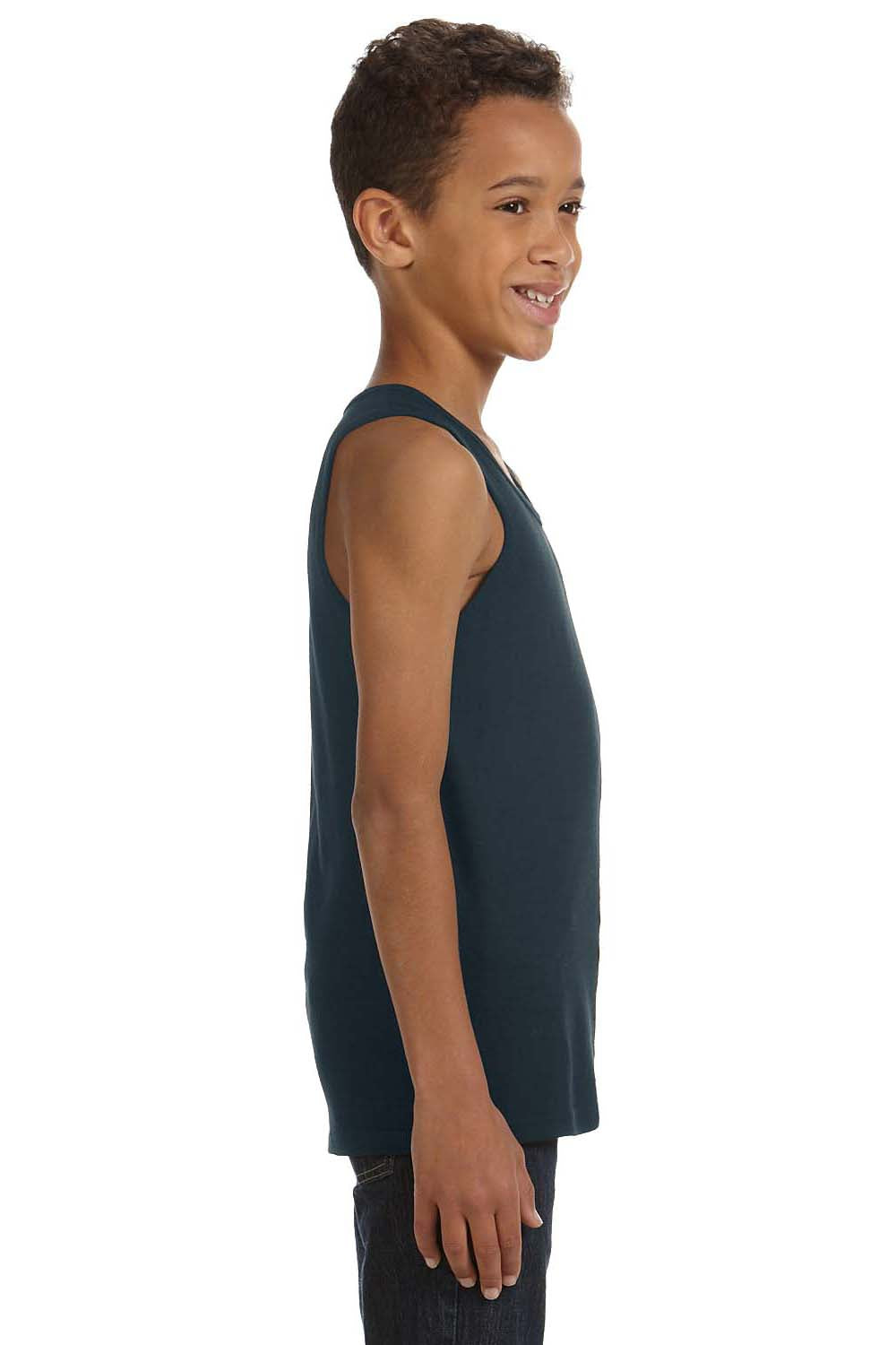 Bella + Canvas 3480Y Youth Jersey Tank Top Heather Dark Grey Model Side