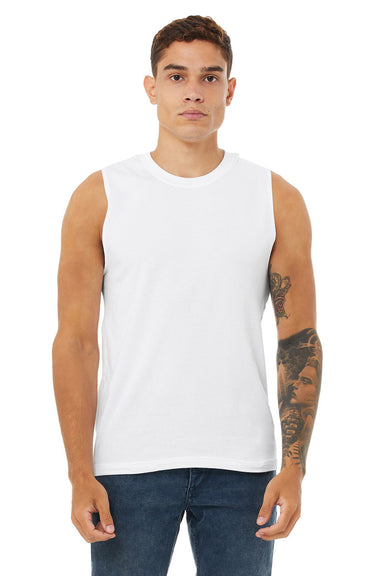 Bella + Canvas 3483 Mens Jersey Muscle Tank Top White Model Front