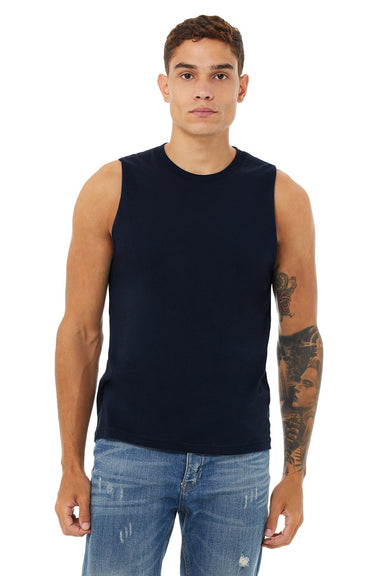 Bella + Canvas 3483 Mens Jersey Muscle Tank Top Navy Blue Model Front