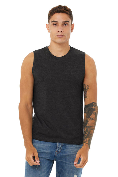 Bella + Canvas 3483 Mens Jersey Muscle Tank Top Heather Dark Grey Model Front