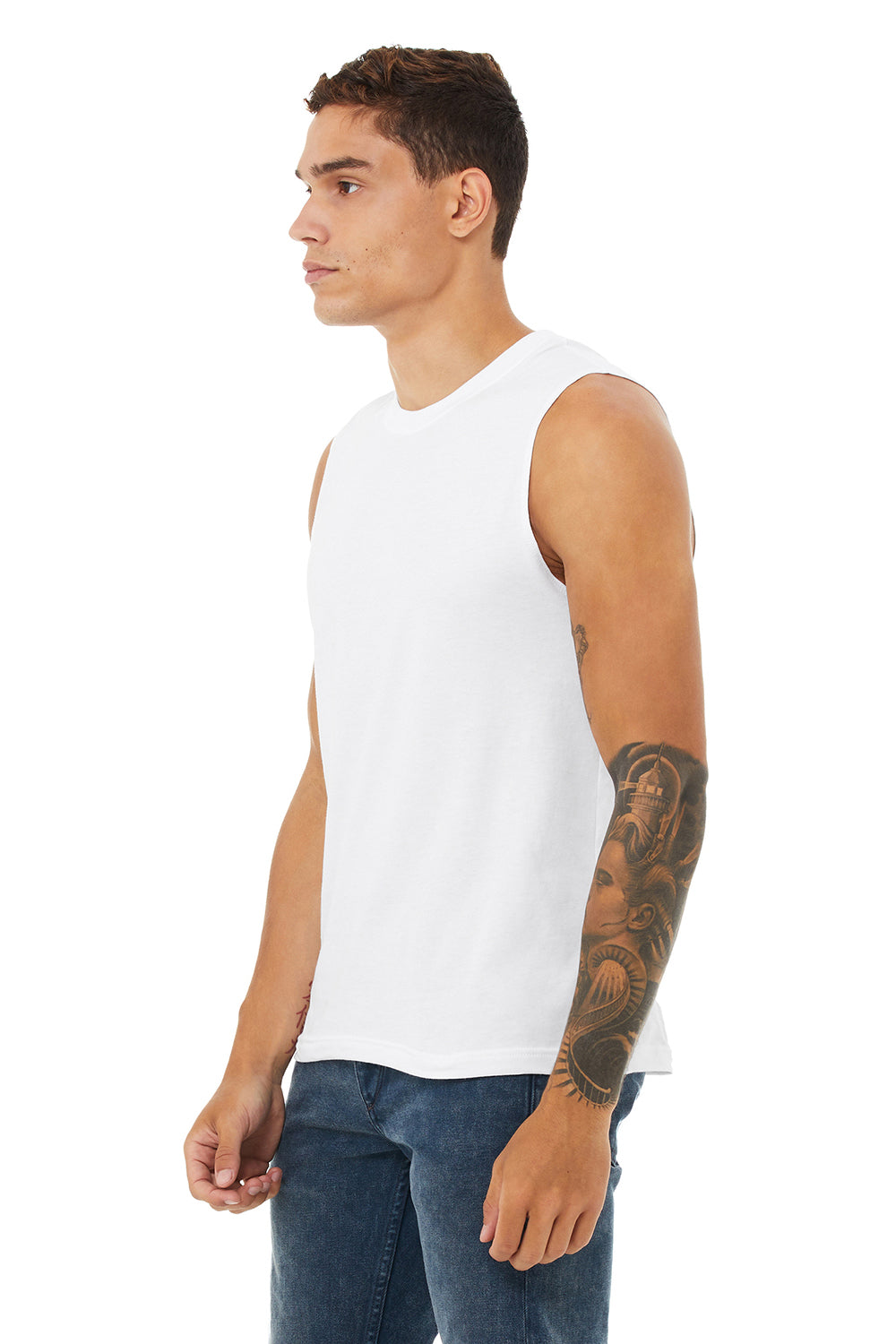 Bella + Canvas 3483 Mens Jersey Muscle Tank Top White Model 3Q