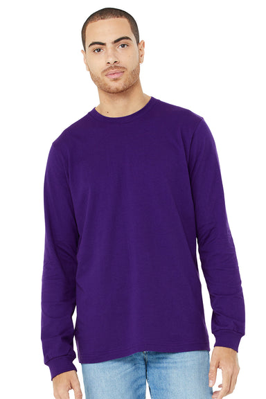 Bella + Canvas BC3501/3501 Mens Jersey Long Sleeve Crewneck T-Shirt Team Purple Model Front