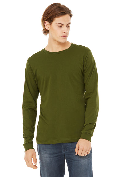 Bella + Canvas BC3501/3501 Mens Jersey Long Sleeve Crewneck T-Shirt Olive Green Model Front
