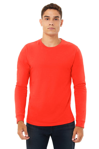 Bella + Canvas BC3501/3501 Mens Jersey Long Sleeve Crewneck T-Shirt Poppy Red Model Front