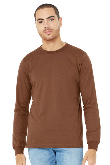 Bella + Canvas BC3501/3501 Mens Jersey Long Sleeve Crewneck T-Shirt Chestnut Brown Model Front