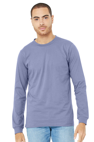 Bella + Canvas BC3501/3501 Mens Jersey Long Sleeve Crewneck T-Shirt Lavender Blue Model Front