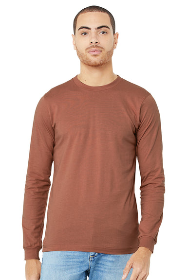 Bella + Canvas BC3501/3501 Mens Jersey Long Sleeve Crewneck T-Shirt Terracotta Model Front