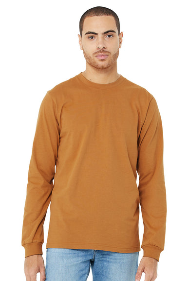 Bella + Canvas BC3501/3501 Mens Jersey Long Sleeve Crewneck T-Shirt Toast Model Front