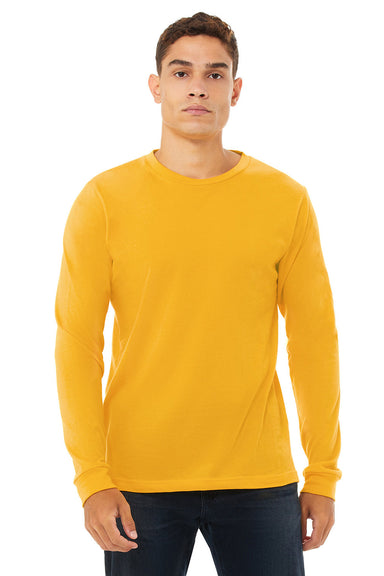 Bella + Canvas BC3501/3501 Mens Jersey Long Sleeve Crewneck T-Shirt Gold Model Front