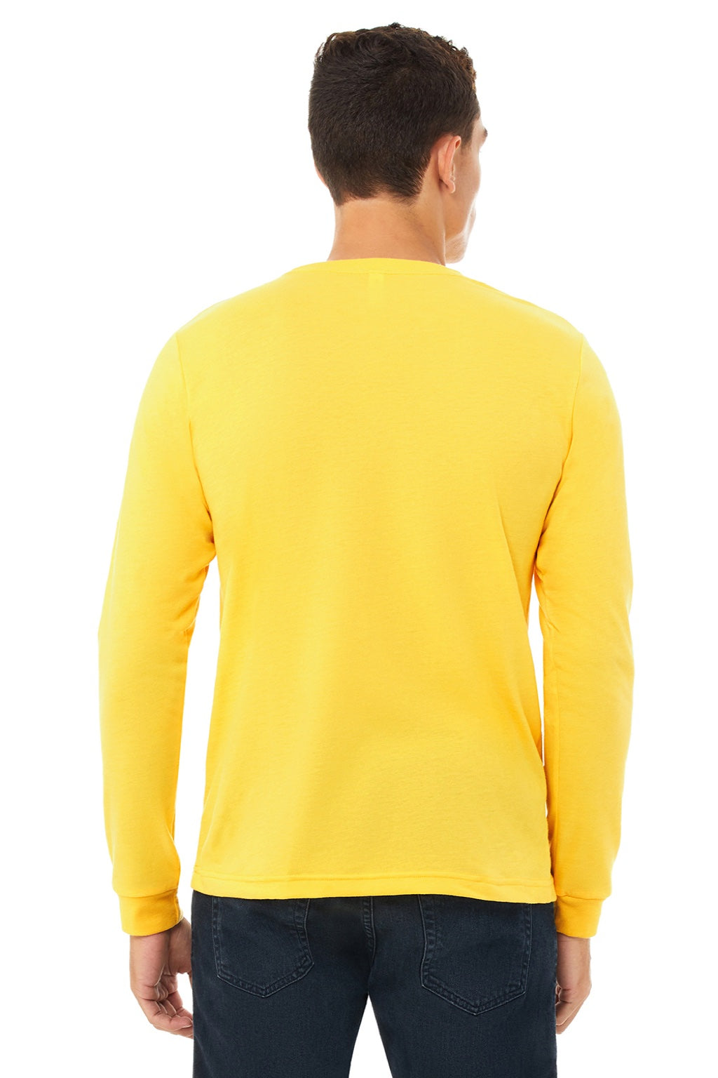 Bella + Canvas BC3501CVC/3501CVC Mens CVC Long Sleeve Crewneck T-Shirt Heather Yellow Gold Model Back