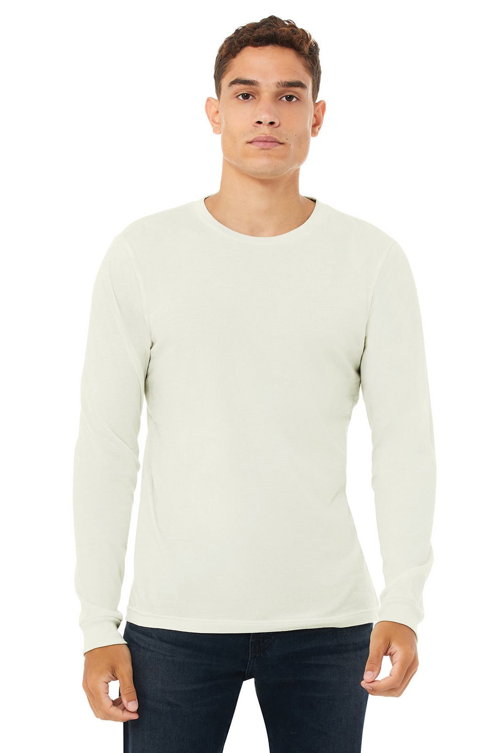 Bella + Canvas BC3501/3501 Mens Jersey Long Sleeve Crewneck T-Shirt Citron Model Front