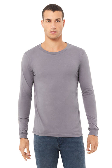 Bella + Canvas BC3501/3501 Mens Jersey Long Sleeve Crewneck T-Shirt Storm Grey Model Front