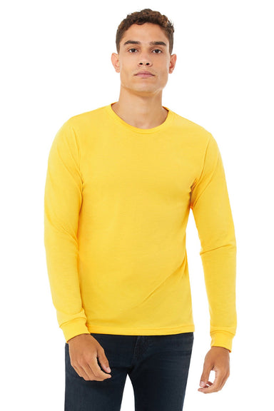 Bella + Canvas BC3501CVC/3501CVC Mens CVC Long Sleeve Crewneck T-Shirt Heather Yellow Gold Model Front