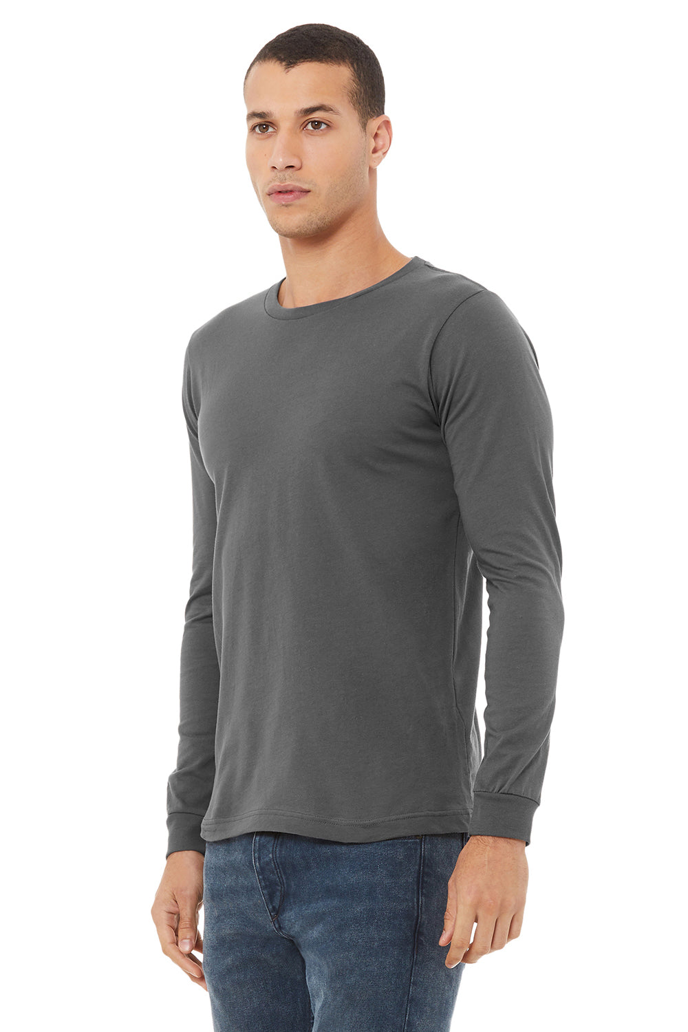 Bella + Canvas BC3501/3501 Mens Jersey Long Sleeve Crewneck T-Shirt Asphalt Grey Model 3Q