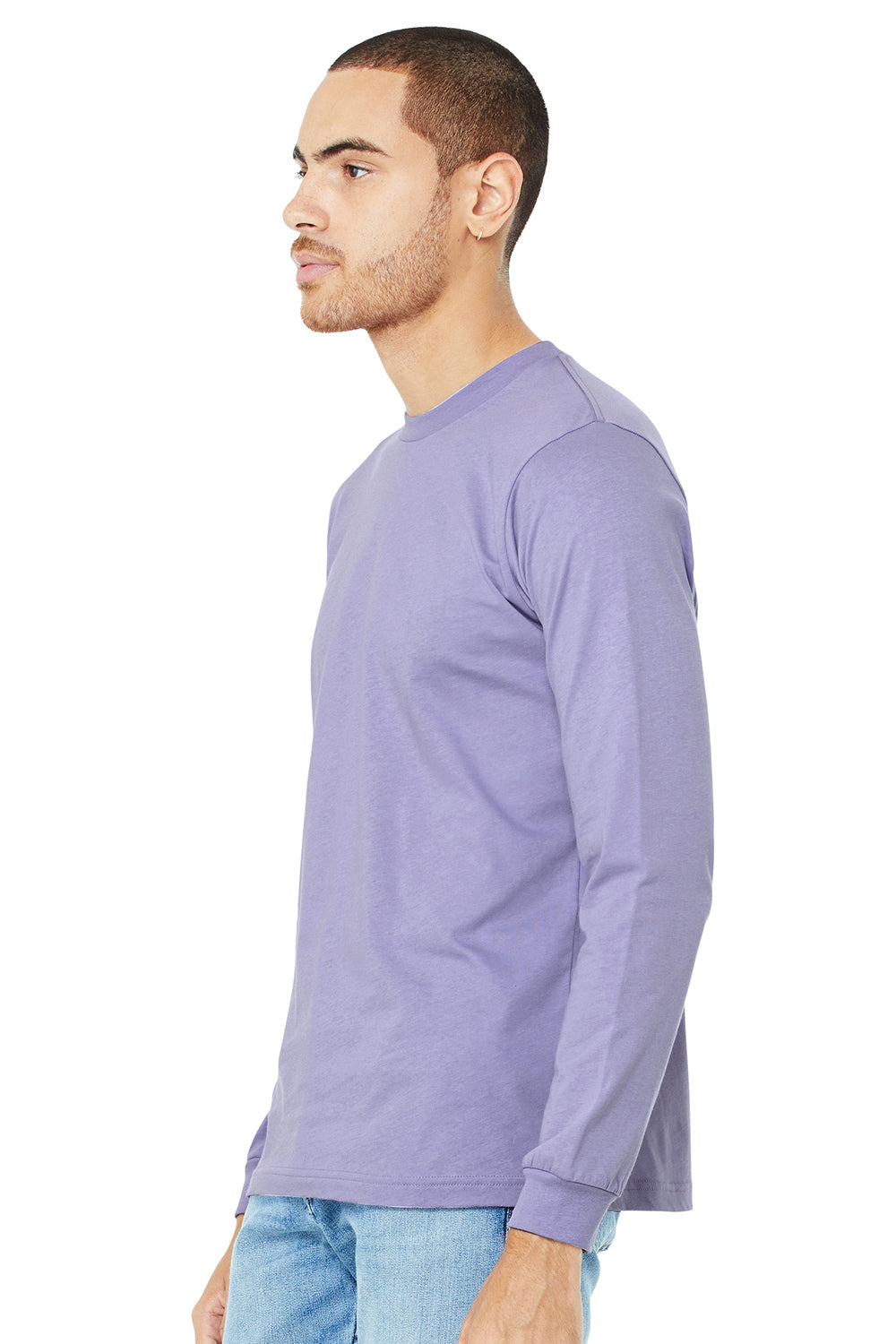 Bella + Canvas BC3501/3501 Mens Jersey Long Sleeve Crewneck T-Shirt Dark Lavender Purple Model 3Q