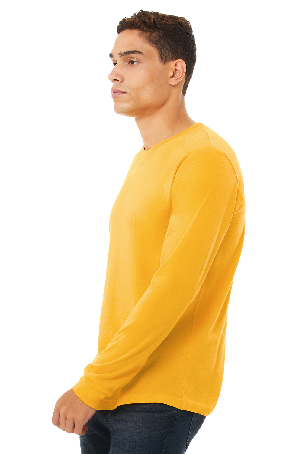 Bella + Canvas BC3501/3501 Mens Jersey Long Sleeve Crewneck T-Shirt Gold Model 3Q