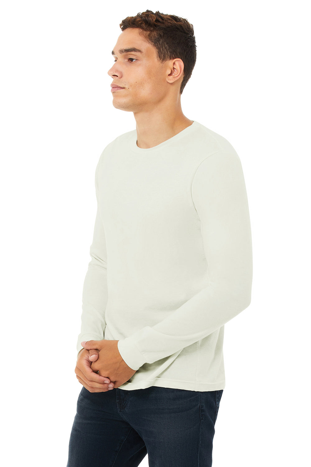 Bella + Canvas BC3501/3501 Mens Jersey Long Sleeve Crewneck T-Shirt Citron Model 3Q