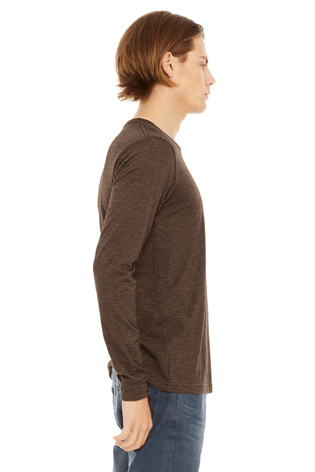 Bella + Canvas BC3501CVC/3501CVC Mens CVC Long Sleeve Crewneck T-Shirt Heather Brown Model Side