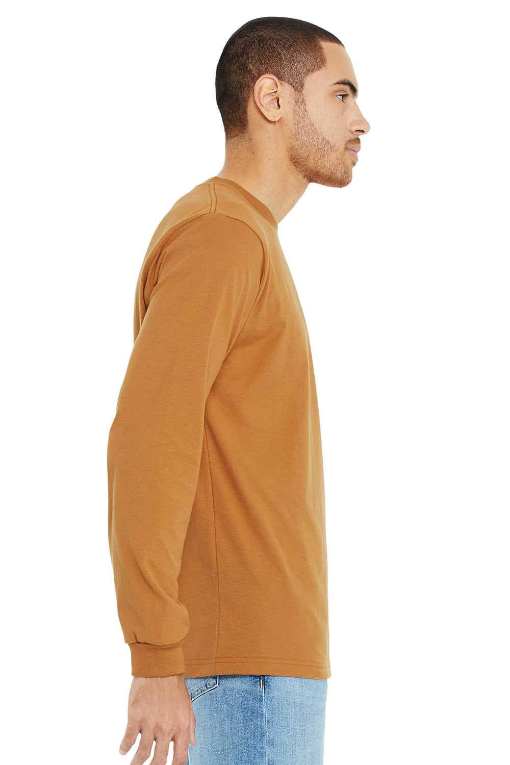 Bella + Canvas BC3501/3501 Mens Jersey Long Sleeve Crewneck T-Shirt Toast Model Side