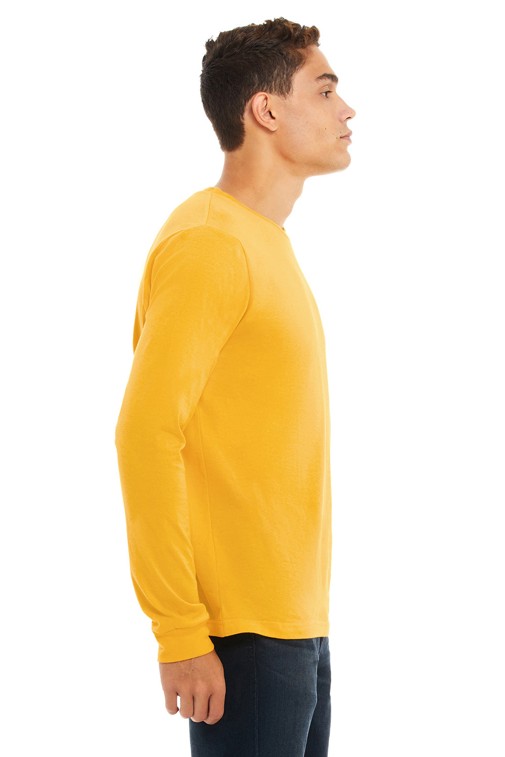 Bella + Canvas BC3501/3501 Mens Jersey Long Sleeve Crewneck T-Shirt Gold Model Side