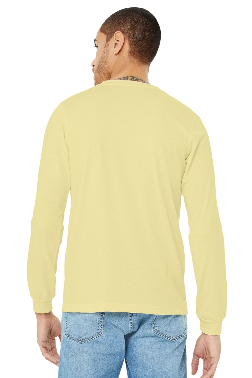 Bella + Canvas BC3501CVC/3501CVC Mens CVC Long Sleeve Crewneck T-Shirt Heather French Vanilla Model Back