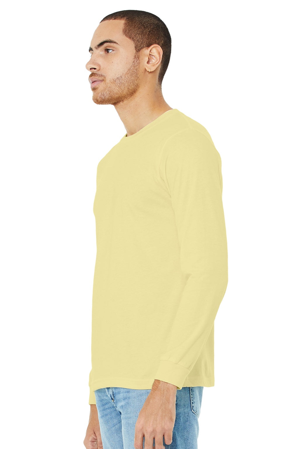 Bella + Canvas BC3501CVC/3501CVC Mens CVC Long Sleeve Crewneck T-Shirt Heather French Vanilla Model 3Q