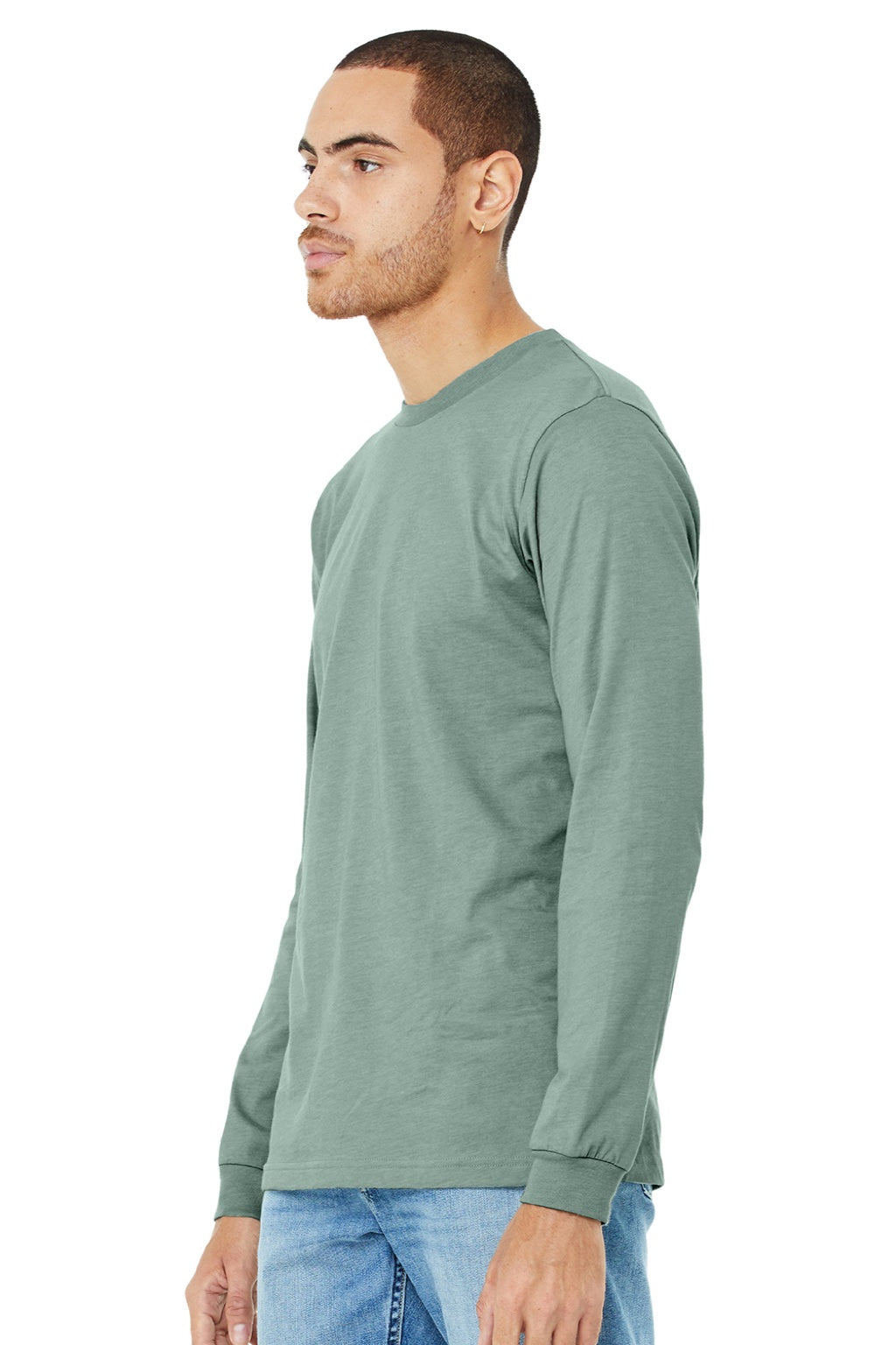 Bella + Canvas BC3501CVC/3501CVC Mens CVC Long Sleeve Crewneck T-Shirt Heather Dusty Blue Model 3Q