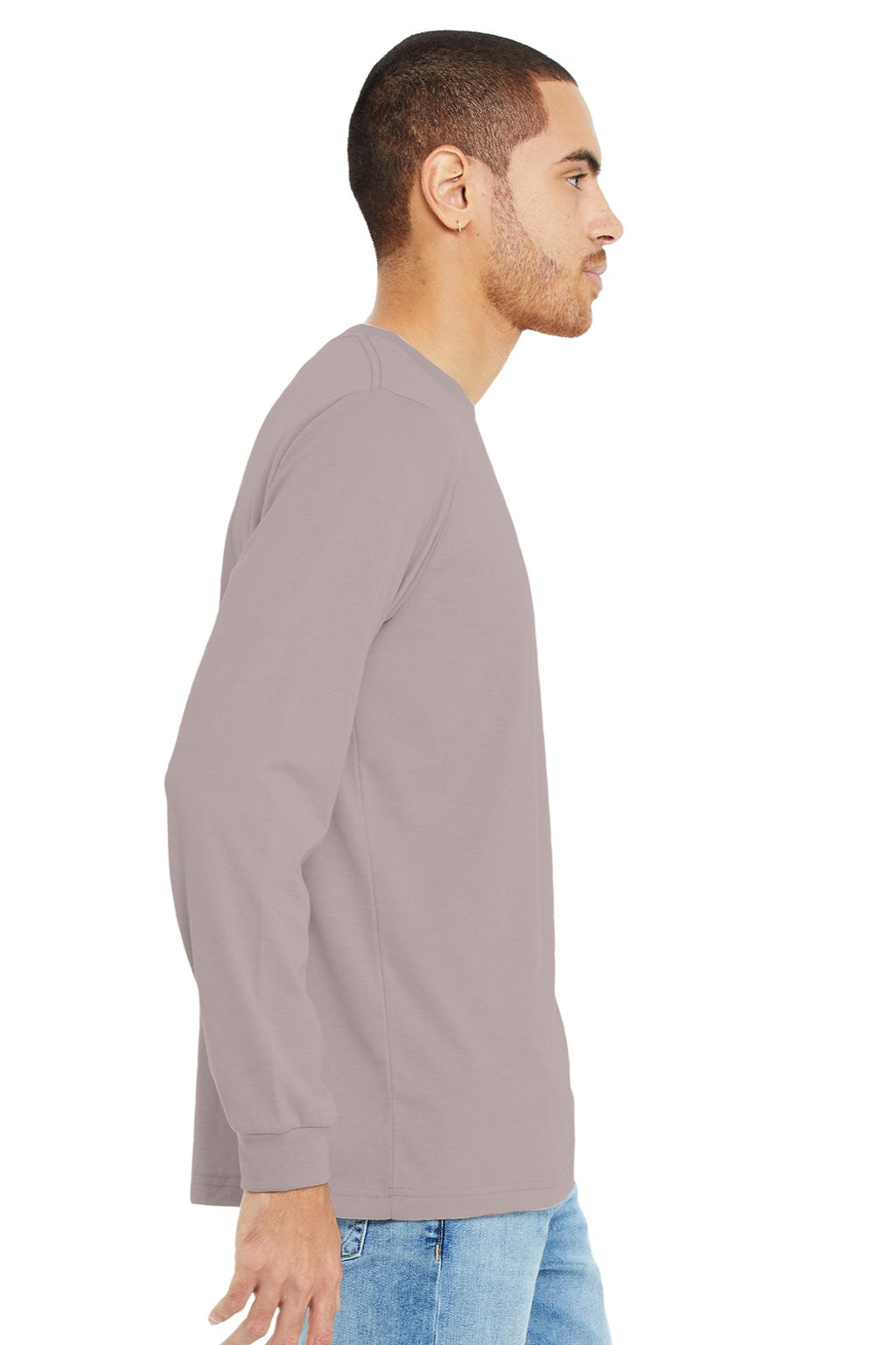 Bella + Canvas BC3501CVC/3501CVC Mens CVC Long Sleeve Crewneck T-Shirt Heather Pink Gravel Model Side