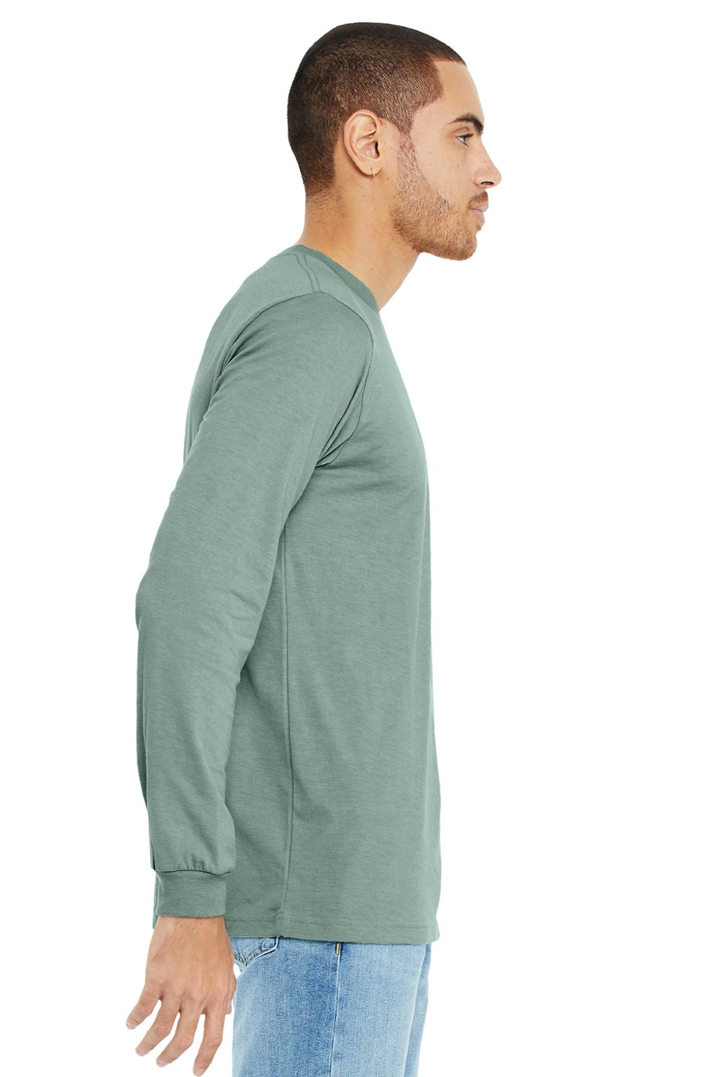 Bella + Canvas BC3501CVC/3501CVC Mens CVC Long Sleeve Crewneck T-Shirt Heather Dusty Blue Model Side