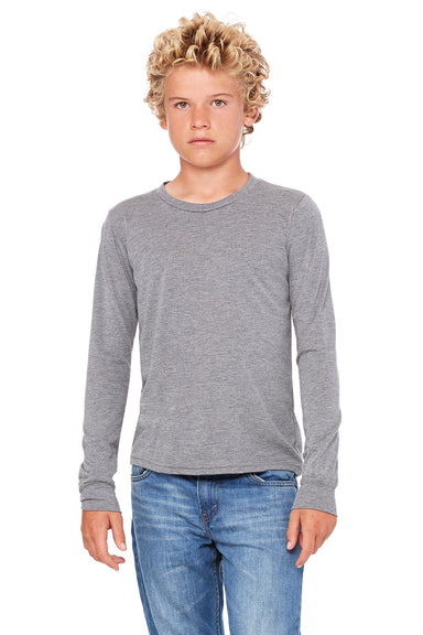 Bella + Canvas 3501Y Youth Jersey Long Sleeve Crewneck T-Shirt Grey Triblend Model Front