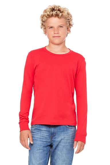Bella + Canvas 3501Y Youth Jersey Long Sleeve Crewneck T-Shirt Red Model Front