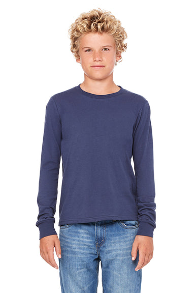 Bella + Canvas 3501Y Youth Jersey Long Sleeve Crewneck T-Shirt Navy Blue Model Front