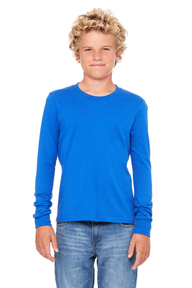 Bella + Canvas 3501Y Youth Jersey Long Sleeve Crewneck T-Shirt True Royal Blue Model Front