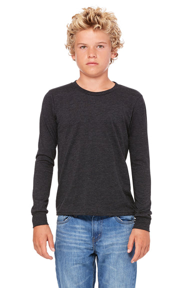 Bella + Canvas 3501Y Youth Jersey Long Sleeve Crewneck T-Shirt Heather Dark Grey Model Front