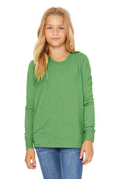 Bella + Canvas 3501Y Youth Jersey Long Sleeve Crewneck T-Shirt Green Triblend Model Front