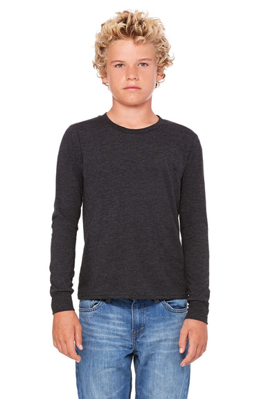 Bella + Canvas 3513Y Youth Jersey Long Sleeve Crewneck T-Shirt Charcoal Black Model Front